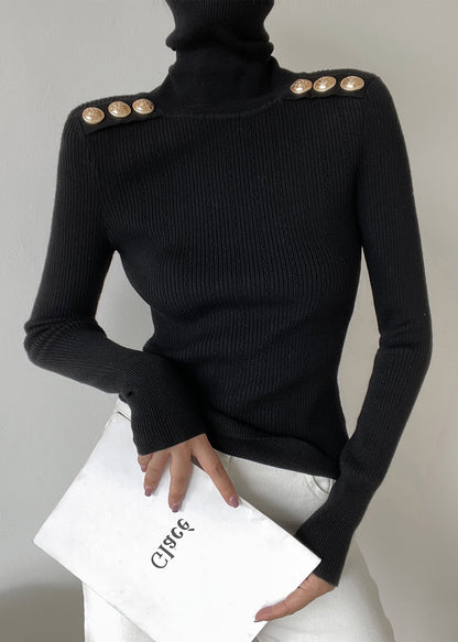 Elegant Black Hign Neck Patchwork Woolen Knit Sweaters Winter RV023 ABC