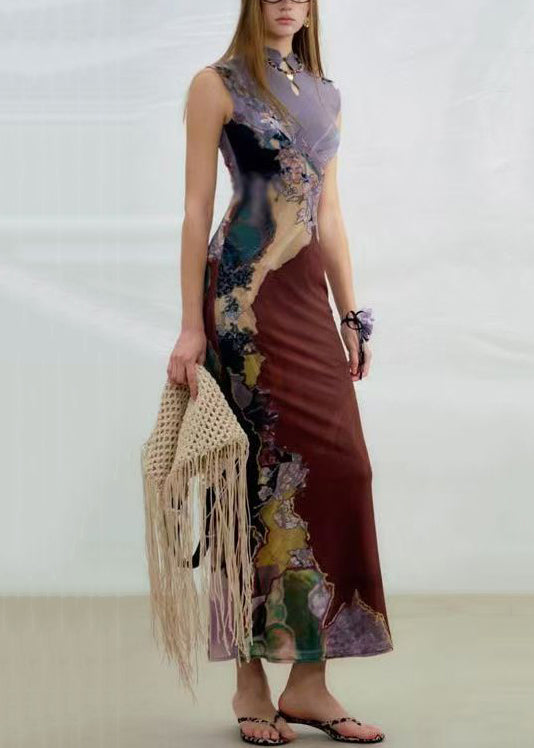 Sides Wear On Long Dress Both Purple Sleeveless Print FashionChic