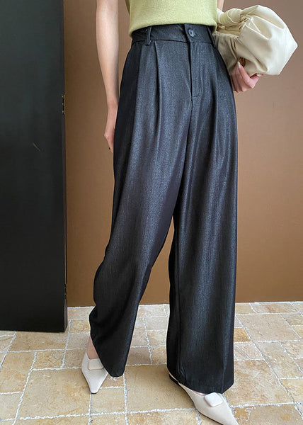 Casual Black Pockets Cotton Wide Leg Pants Summer WD003 HS-LPTS241103