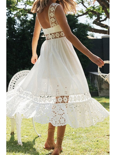 Women's Midi Dress White Dress Graduation Dress Elegant