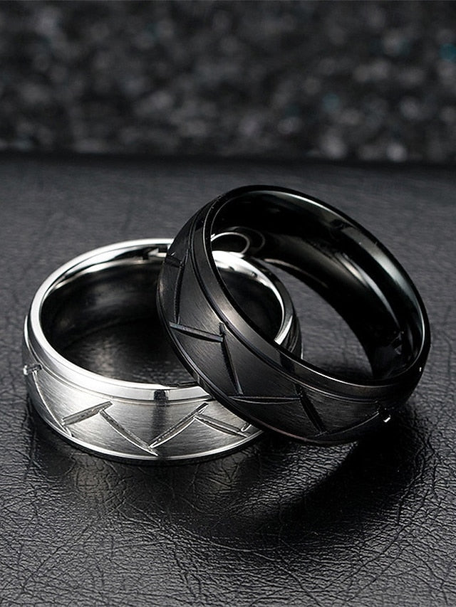 Geometric Rings Steel Men's Pattern Stainless Modern – FashionChic