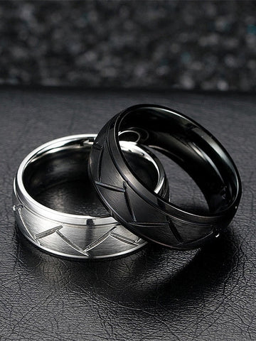 Geometric Rings Steel Men's Pattern Stainless Modern – FashionChic