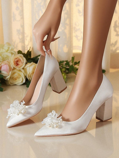 Wedding with White Women's Heels Pearl Crystal and FashionChic
