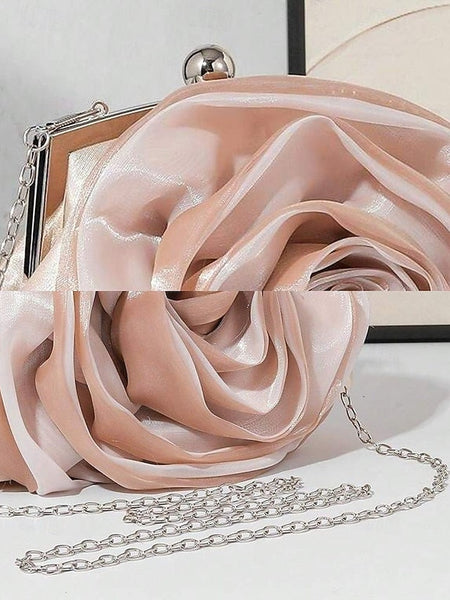 Satin Evening – Elegant Purse Clutch Rose Flower Women's FashionChic