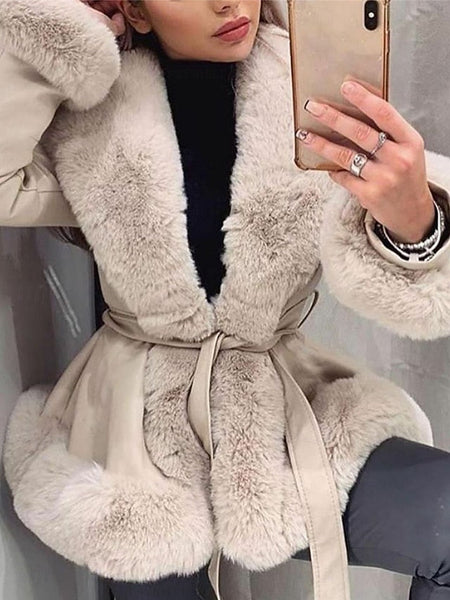 Fur Jacket Warm Women's Leather Faux Collar Breathable FashionChic