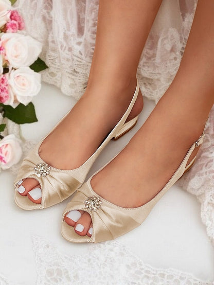 Women's Wedding Heels with Crystal Satin Slingback FashionChic