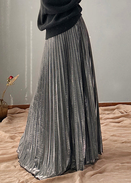 Elastic Casual Silvery Spring A Waist Line Skirt FashionChic