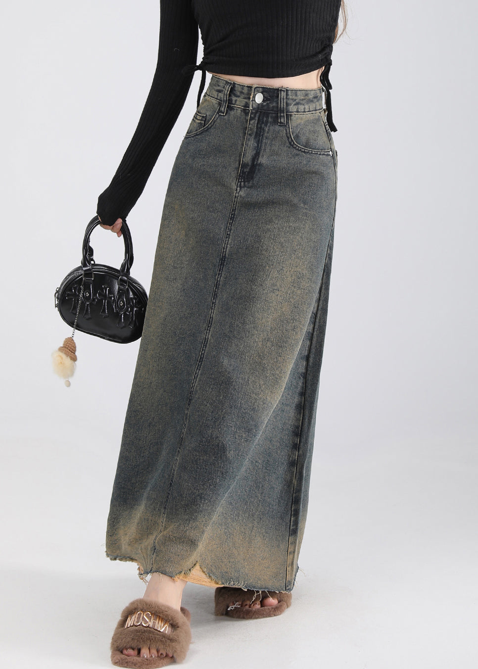 Vintage Blue Pockets High Waist Denim Skirt Summer EE016 shopify