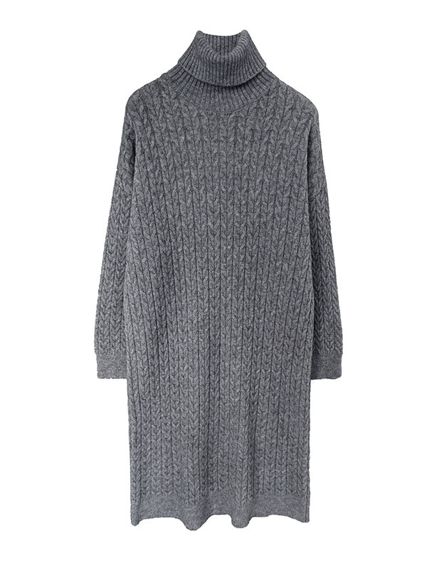 Casual Grey High-Neck Long Sleeve Twist Knit Dress AN1053 Genistyle Shop