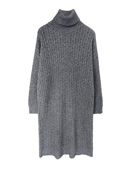 Casual Grey High-Neck Long Sleeve Twist Knit Dress AN1053 Genistyle Shop