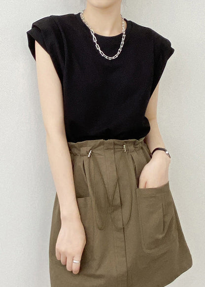 Neck Cotton Shirts Black O Summer Solid T FashionChic