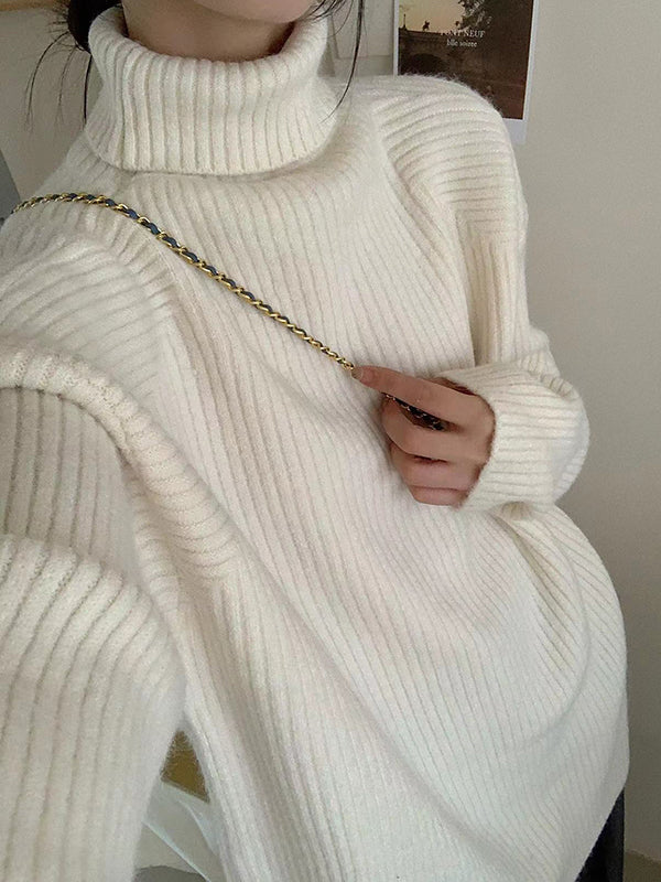 Simple Blue High Neck Split-Side Long Sleeve Sweater QX013 shopify