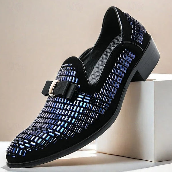 – Strap Loafers Prom and Elegant Woven Silver Men's Monk FashionChic