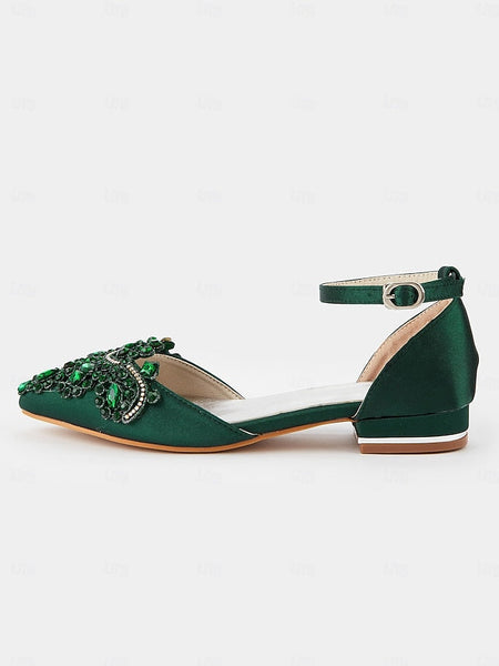 Flats – Green Embellished Vintage Gemstone Pointed-Toe Style FashionChic
