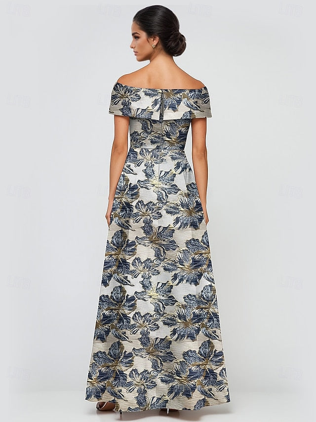 A-Line Brocade Evening Gown Jacquard Dress Elegant Formal FashionChic