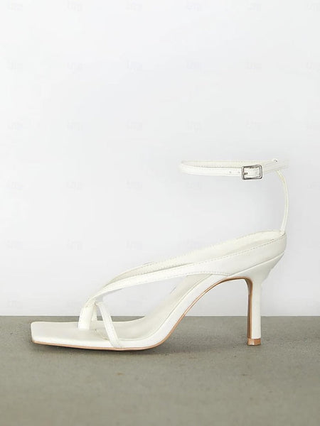 Elegant – White Strappy Sandals Stiletto Women's FashionChic