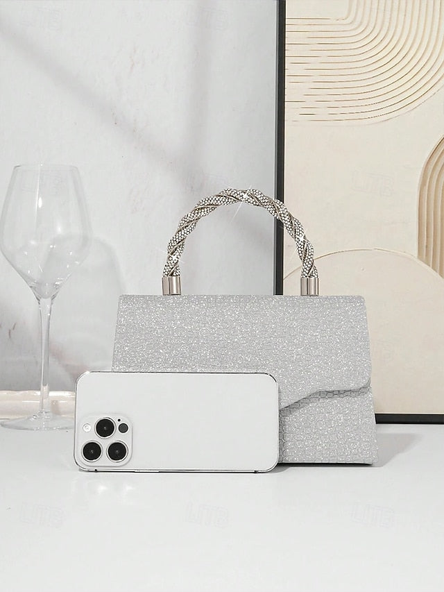 Glitter Rhinestone – with Handle Silver Handbag Women's FashionChic