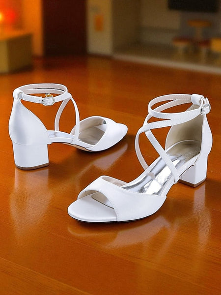 Sandals - Block with Ankle Heel Satin Elegant Strap Women's FashionChic