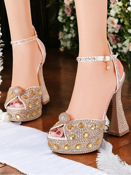Crystal-Embellished Platform with Women's Sandals Glamorous FashionChic