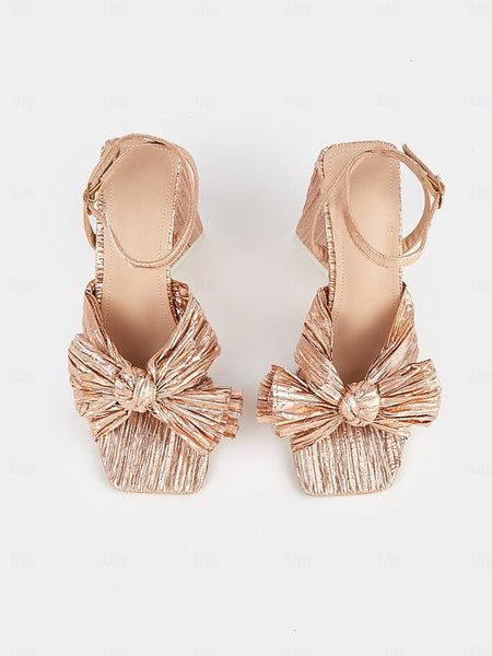 Gold Textured and Knot Heel with Sandals Detail Rose Block FashionChic