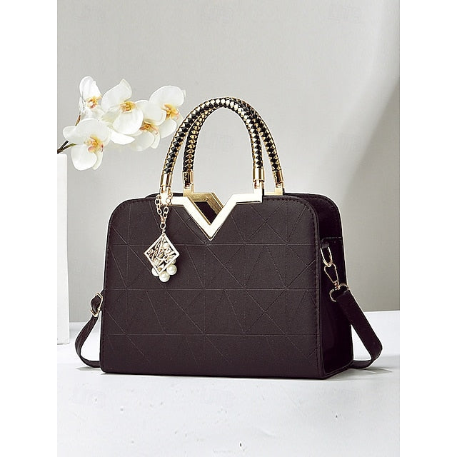 Handbag Faux with Elegant – Women's Pendant Pearl Leather FashionChic