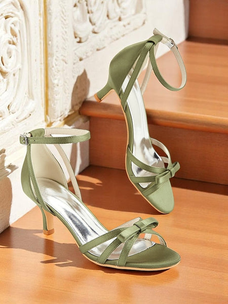 Women's Vintage Green Strappy 1950s Satin Kitten Heel FashionChic