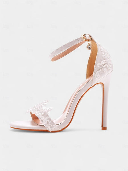 Women's Strap Lace Ankle White Heels Stiletto with Wedding FashionChic