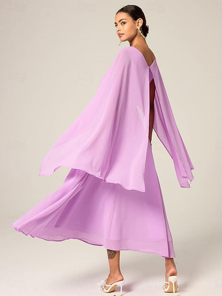Women's Wedding Guest Cocktail Dress A Line Maxi  Chiffon FashionChic