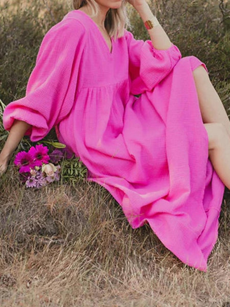 Women's Pink Orange Rose Red Summer Spring Maxi Dress Faux