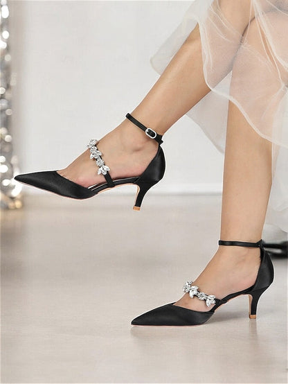 - Satin Embellishments Rhinestone Black Women's with Heels FashionChic
