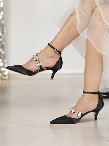 - Satin Embellishments Rhinestone Black Women's with Heels FashionChic