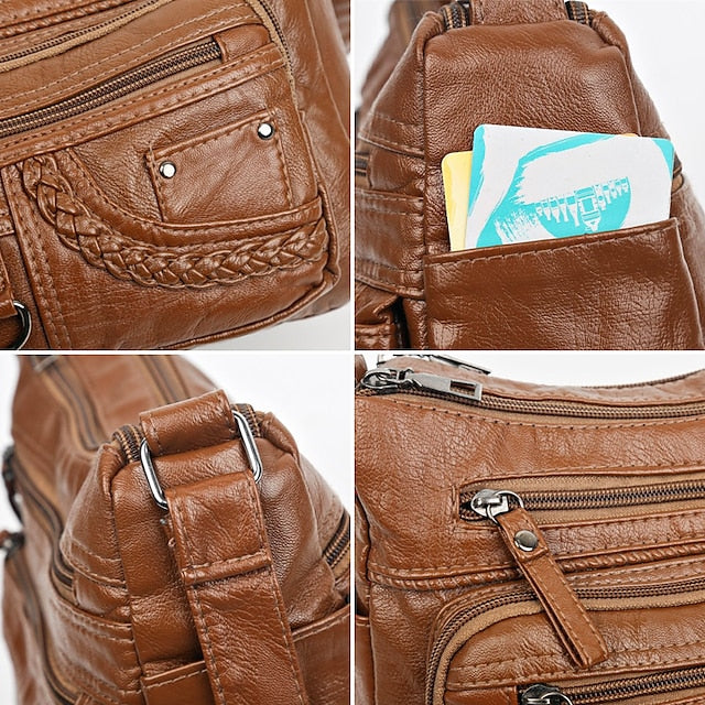Multiple Crossbody with Vintage Leather Women's Faux Bag FashionChic