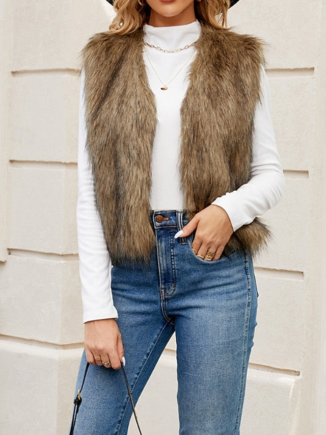Vest Coat Women's Leathers Comfortable Furs Faux Fur FashionChic
