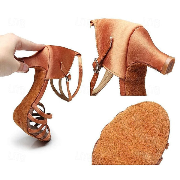 Strappy Women's Dance Satin with and Latin Design Shoes FashionChic