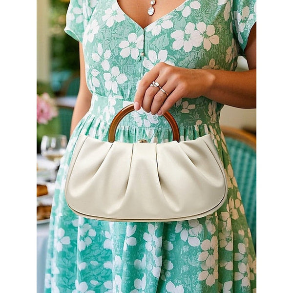 Clutch Faux with Bag Leather Women's Acrylic Tote Pleated FashionChic