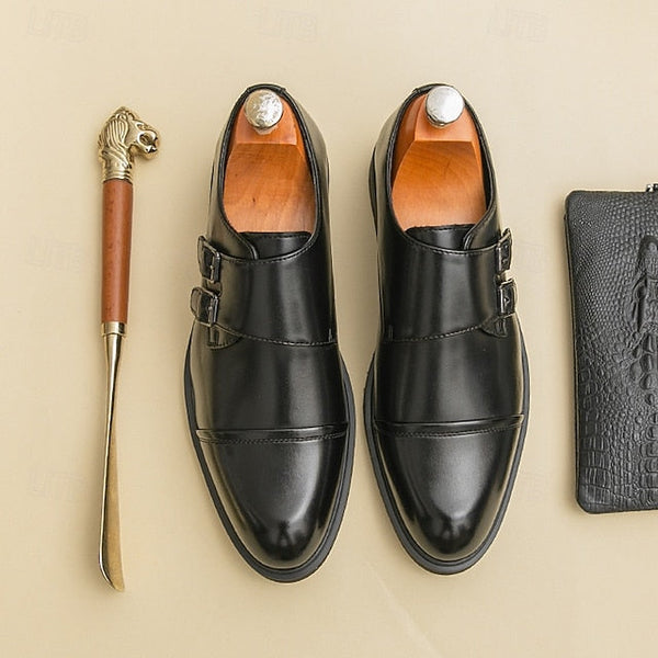 Brown Strap Dress Men's Monk Shoes – Faux Leather Double FashionChic