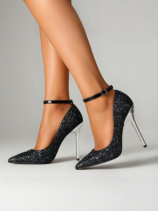 Women's Sparkly – Gold Heels Pointed Toe Stiletto Glitter FashionChic