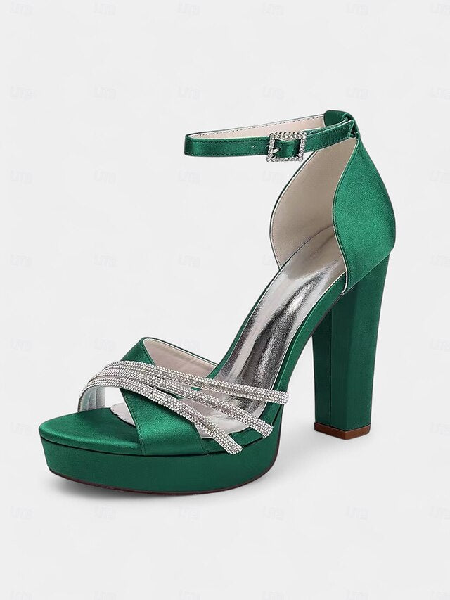 Platform Rhinestone Purple - Heel Sandals Satin Straps with High FashionChic