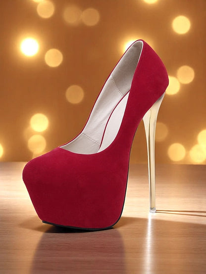 Metallic Stiletto Women's Heels Platform Red with Suede and FashionChic