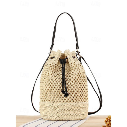 Bag - with Tote Women’s Summer Woven Drawstring Stylish Bucket FashionChic