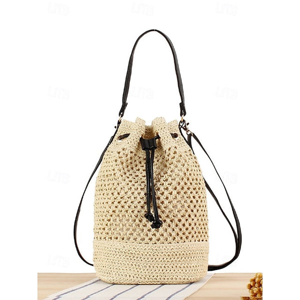 Bag - with Tote Women’s Summer Woven Drawstring Stylish Bucket FashionChic
