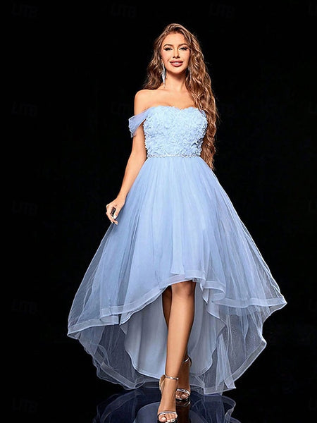 A-Line Asymmetrical Prom Dresses Elegant Sleeveless Off Shoulder