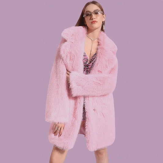 Coat Faux Knitting Fur Comfortable Pocket Women's Warm FashionChic