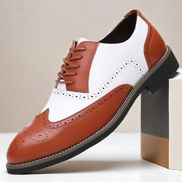 Shoes in Oxford White Two-Tone Brogue Dress Wingtip Men's FashionChic