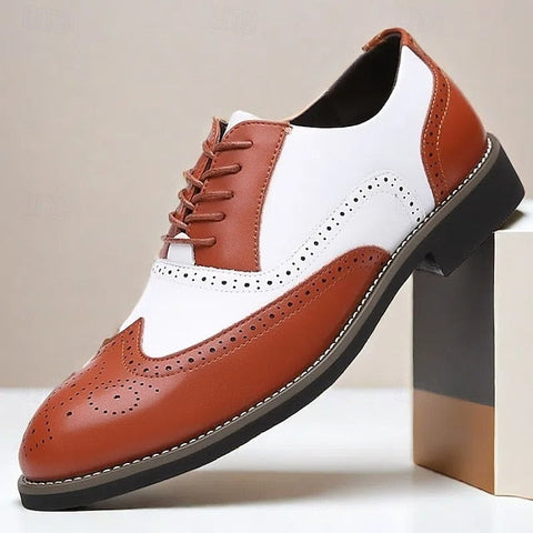 Shoes in Oxford White Two-Tone Brogue Dress Wingtip Men's FashionChic