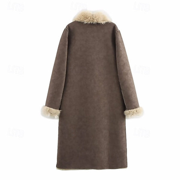 Faux Pocket Comfortable Women's Warm Buttons Coat Fur FashionChic