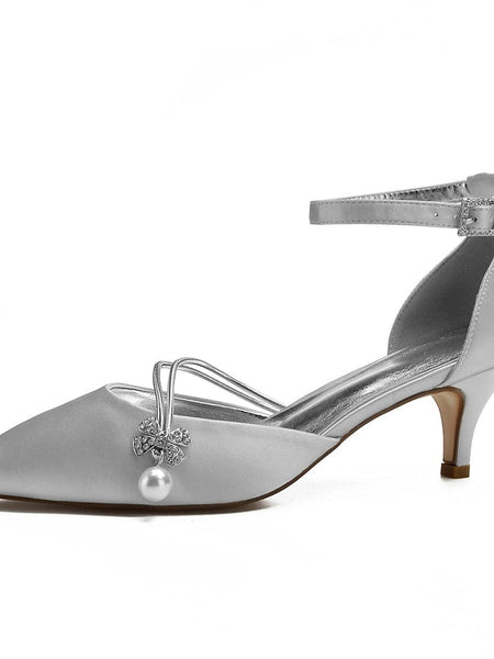 Heels Dark with Kitten and Women's Satin Blue Pearl FashionChic