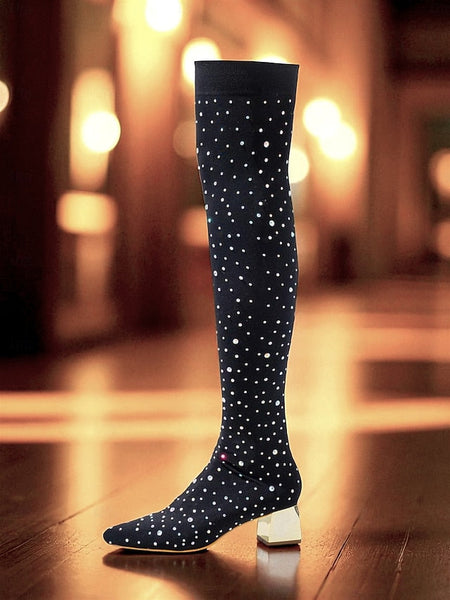 Over-the-Knee with Women's Black Pointed Boots Rhinestone FashionChic