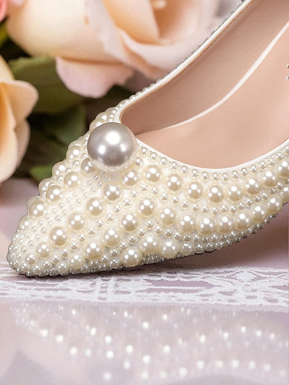 Heel Matching Kitten and Pearl-Embellished Pumps Women's FashionChic