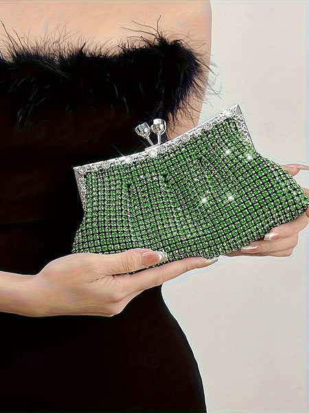 Vintage Sage Women's – Clutch Purse Green Rhinestone FashionChic